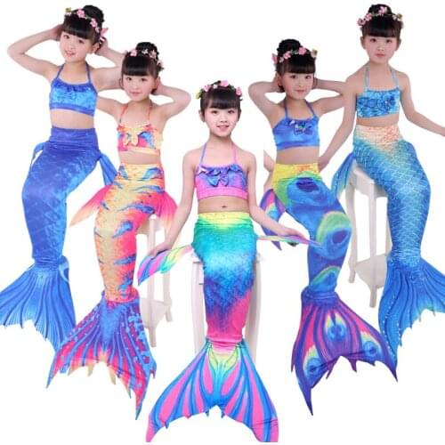 2021 Girls Mermaid Tails Swimming Dresses Halloween Cosplay Costume Beach Clothes Child Mermaid Swimsuit Kids Swimmable Costume