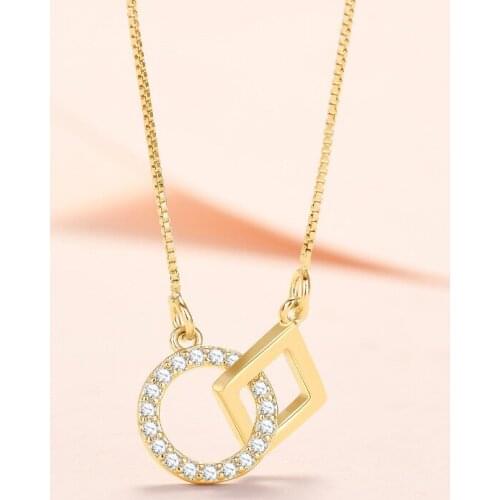 Lyvior Geometric square circle Interlocking Double Ring Clavicle Chain inlaid zircon pendant Valentines Day Christmas Gift