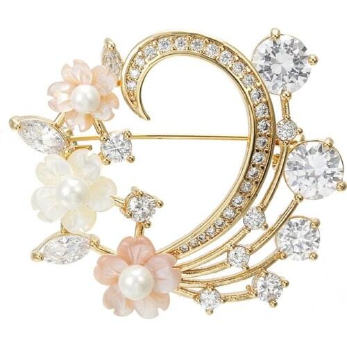Copper Micro Inlaid Zircon Wreath Shell Pearl Hijab Pin All-match Clothing Exquisite Hot Jewelry Accessories Fashion Trendy Gift
