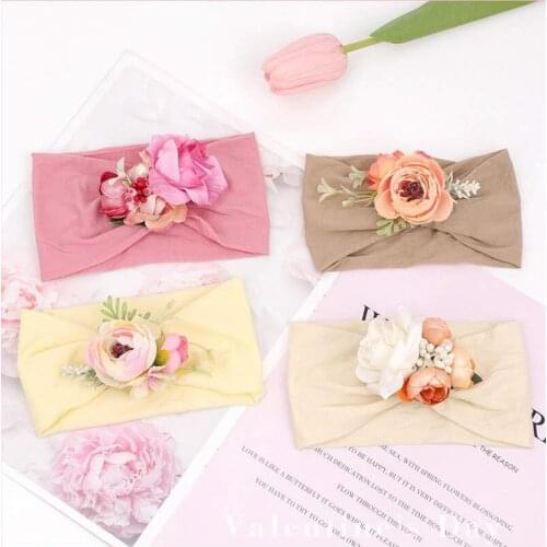 Cute and playful small flower bowknot childrens headband Super soft, wide-sided, high-stretch nylon baby headband
