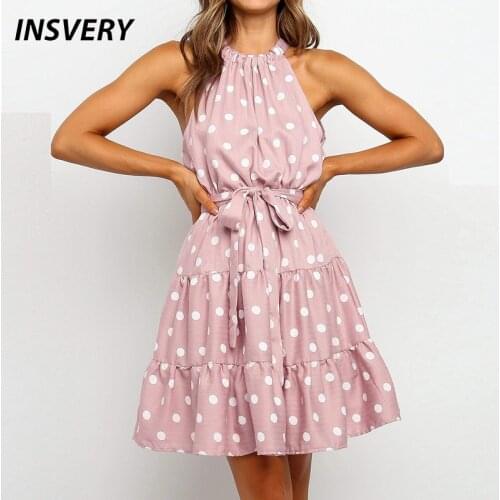 Fashion Halter Green Polka Dot Mini Woman Dress 2021 Summer Elegant Sundress Beach Boho Dresses For Women Robe Femme 2021