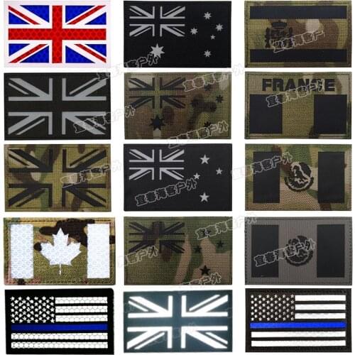 Multicam Flag IR Infrared Patch USA France Spain America Canada Mexico AU Union Jack Military Reflective Patches Badge