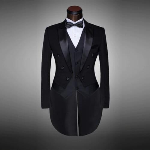 Classic Design Men Black&White Wedding Suit/Groom Tuxedo/Evening Party/Costumes Tailcoat 4pieces Blazer(Jacket+Pants+Belt+Tie)