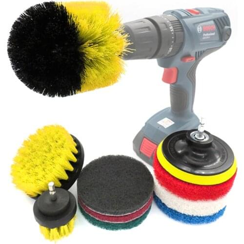 10 Piece Drill Brush Set Car Cleaning Dirt Dust Wheel Hub Polishing Pad Set Power Spin Tub Shower Scouring Brushes Auto Care New