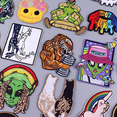 Rock Punk Patch Alien Tiger Embroidery Patch Iron On Patches For Clothing Thermoadhesive Patches On Clothes Stickers Stripes