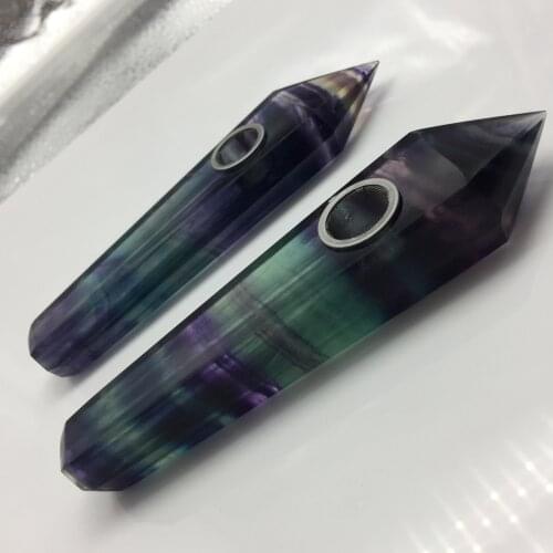 Natural Colorful Fluorite Quartz Crystal Tube with carb Wand Healing Crystal Point Smoking Pipe Home Decor Decoration Crafts