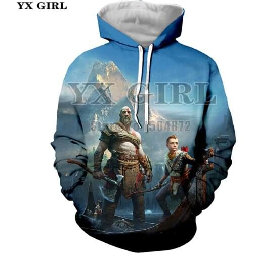 2018 New Clothes Women/Men 3d God of War Kratos Printed Hoodies Unisex Spring Autumn Hooded Sweatshirt Funny Hip Hop Pullover
