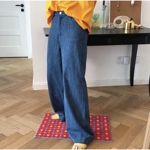 Obrix Loose Type High Waist Casual Style Denim Color Female Soft Light Jeans