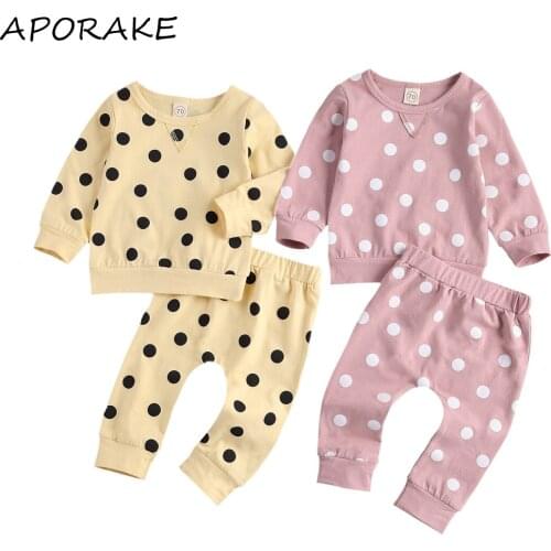 2021 0-18M Newborn Baby Girl Clothing Spring New Dot Print Long Sleeve Sweatshirt Top+Harem Pants Kids Outfits Set 2pcs