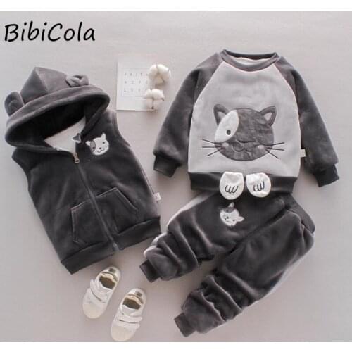 Baby Boys Girls Autumn Winter Warm Hoody Coat + Sweatshirt + Pants 3Pcs Suit Infant Kids Children Sports Toddler Clothes