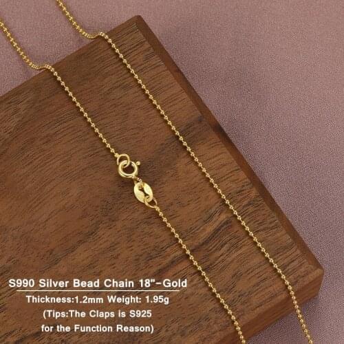 Lo Paulina Genuine PT990 Sterling Silver Bead Chain Necklace 1.2mm 16"/18" 18K Gold/Rose Gold /Platinum Collar For Woman LPS002