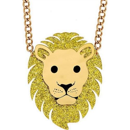 Geometric Big Lion Head Acrylic Pendant Necklace For Women Punk Gold Color Link Chain Long Necklaces Fashion Jewelry Party Gifts