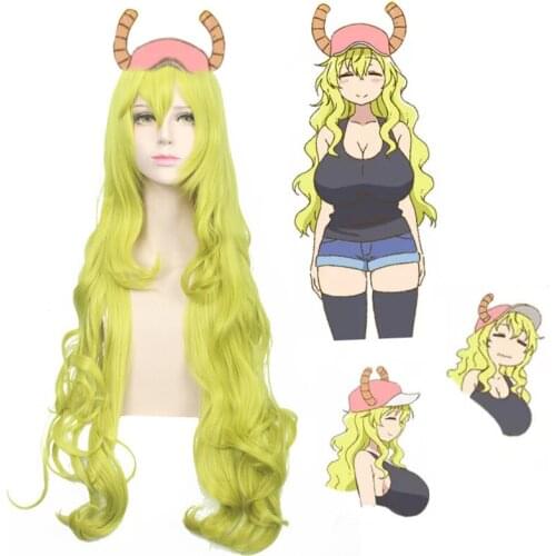 Anime Miss Kobayashis Dragon Maid Wig Quetzalcoatl Lucoa Cosplay Wigs 120CM Long green wavy Synthetic fake Hair Costume