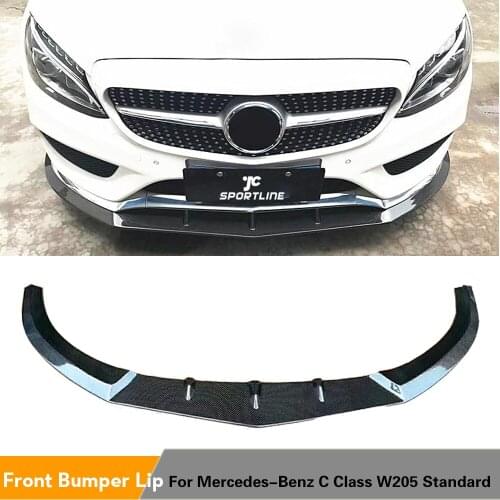 Front Bumper Lip Spoiler Guard for Mercedes-Benz C Class W205 Standard Sedan 2015 - 2019 Carbon Fiber