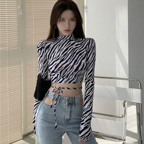 Sexy Turtleneck Backless T-shirt Female Fashion Slim Tee Tops Women Print Long Sleeve T-shirts