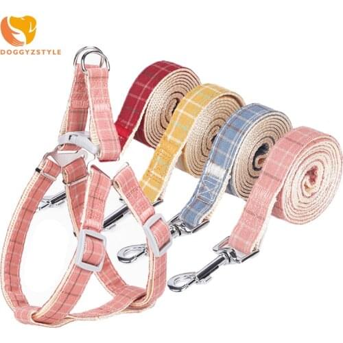 No Pull Dog Harness Set with 1.2m Dog Leash Adjustable Plaid Cat Harness Chest Strap Puppy Pet Clip Strap Outdoor Walking Leads