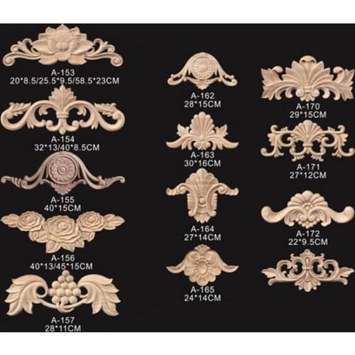 Retro Wood Carved Corner Onlay Applique Unpainted Furniture Home Decor European Woodcarving Decorative Wooden Figurines Crafts