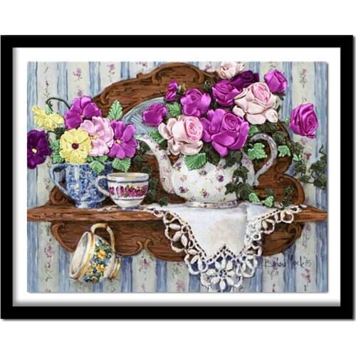 DIY Diamond Embroidery Floers and Tea cup 5D Diamond Painting Cross Stitch Kits Full Diamond Home Decorate ZB909