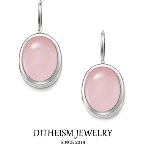 Pink Oval Opal Swan Neck Drop Earrings, 2018 New Fashion Jewelry Romantic 925 Sterling Silver Gift For Women Girls