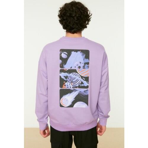 Trendyol Men Oversize Bike Collar Printed Sweatshirts TMNAW22SW0407