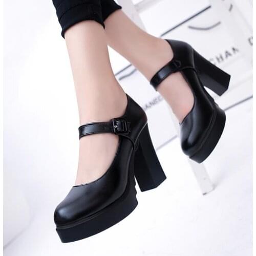 Square High Heels Women Platform Pumps Spring Summer Shallow Mouth Buckle Strap Shoes Round Toe Shoes for Women high heels