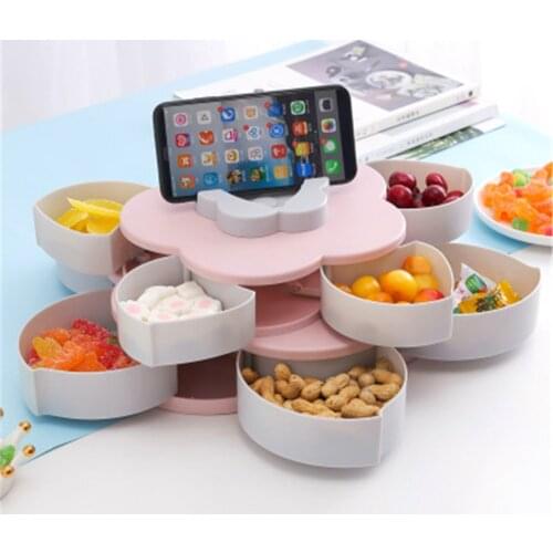 Rotating Petal Shaped Fruit Box Single And Double Layer Multi-functional Dry Fruit Storage Box With Mobile Phone Bracket