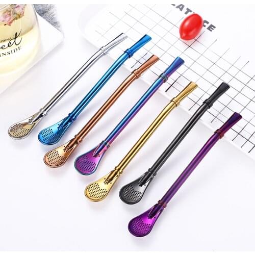 High quality stainless steel straw spoon for drink bar coffee Filter spoon/Bombilla Tea straws