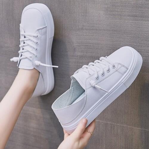 Tenis Feminino Women Tennis Shoes White Sports Shoes Leather Lace-up Female Footwear Outdoor Thick Bottom Women Sneakers
