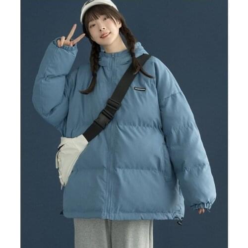 Bread Coat Women 2021 Winter New Student Loose Padded Coats Hong Kong Style Thick Hooded Jacket Zipper Cotton-Padded Outerwear