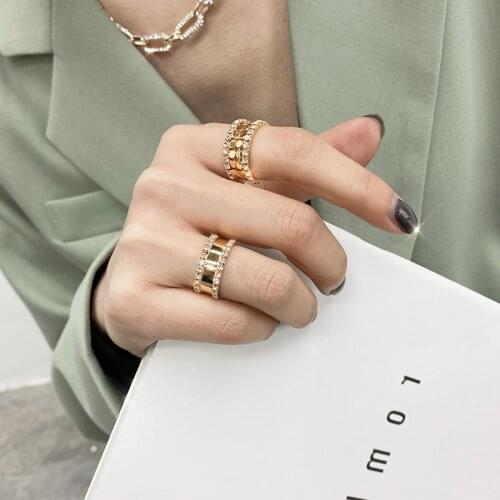 GSOLD Ins Style Sequin Wide Open Ring Delicate Shiny Cubic Zircon Smooth Light Adjustable Ring Women Fashion Jewelry Gift 2020