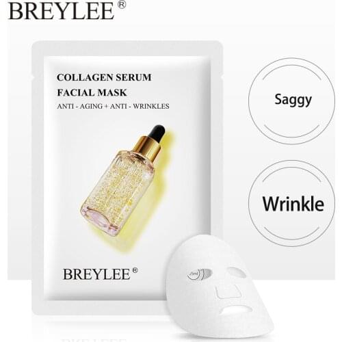 BREYLEE Face Sheet Mask Collagen 24K Gold Serum Moisturizing Anti-Aging Wrinkles Skin Care Facial Mask Whitening Lifting 1pcs