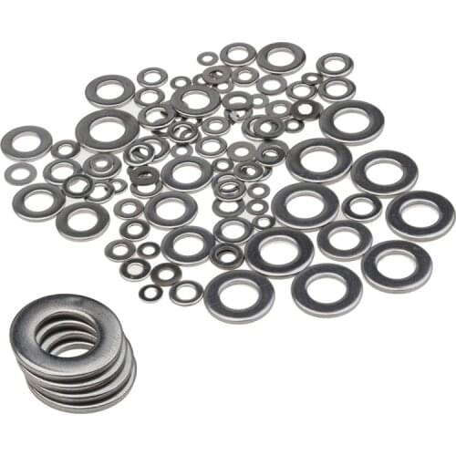 105PCS 304 Stainless Steel Washers Metric Flat Spring Lock Gasket Fasteners Kit M3-M10 For for Car Truck Vehicle Accessories