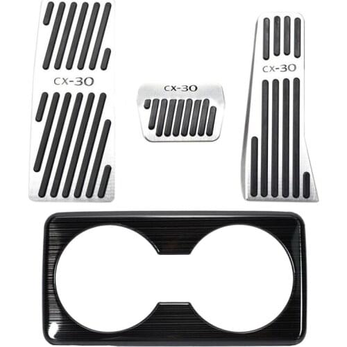 4 Pcs Car Accessories: 3 Pcs Aluminum Pads Brake Gas Pedal & 1 Pcs Car Rear Seat Water Cup Decoration Cover Armrest Box