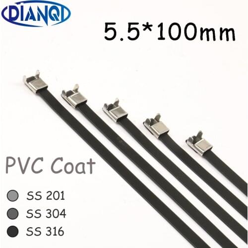 5.5*100mm 5.5mm 5.5x100 Stainless Steel Zip PVC coating Strong Stainless Steel Grade Metal Cable Ties Zip Tie Wraps