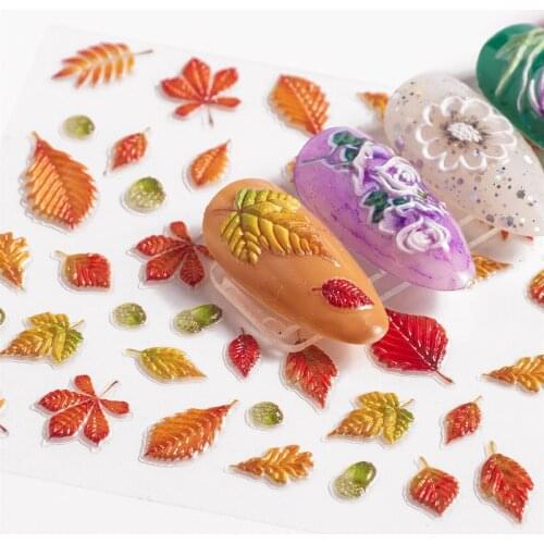 5D Embossed Nail Sticker Multi Color Flowers Transparent Stickers with Back Glue for Nail DIY Nail Art Decoration Accessories