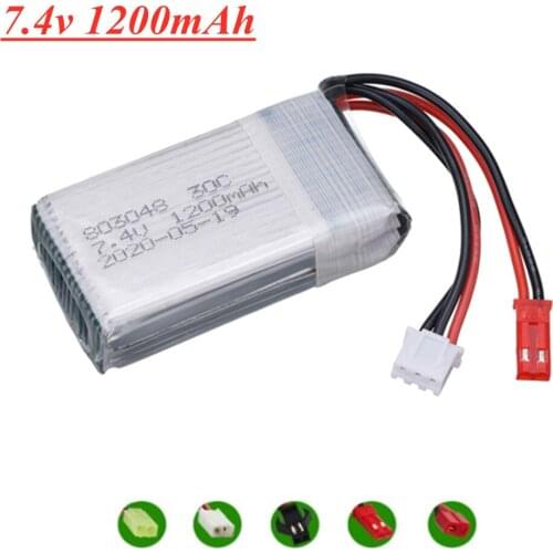7.4V 1200mAh 30c 803048 Lipo Battery For MJXRC X600 RC Drone Spare Parts 2S 7.4v Toy Battery With JST/SM/T/EL-2P/Tamiya Plug