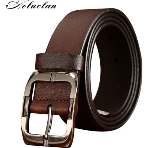 Aoluolan High Quality cow genuine leather luxury strap male belts for men classice vintage pin buckle belt Business waistband