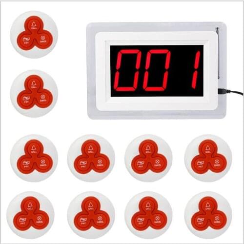 Wireless calling system restaurant guest call paging system with 1 receiver host display +10 pcs 3-button table call
