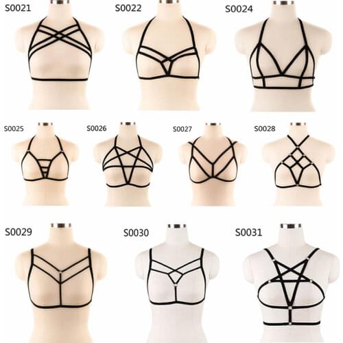 Bondage Body Harness Lingerie Goth Crop Tops Fetish Cage Bra Lingerie Sexy Harness Belts Star Harness Elastic Bra Rave Wear