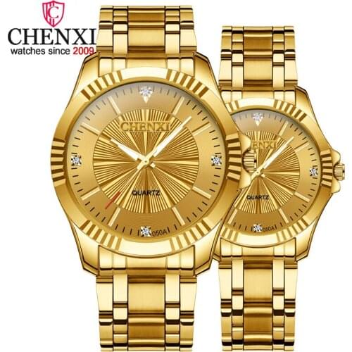 Authentic Creative Golden Mens Quartz Wristwatches Women Men Full Steel Luxury Clock Brand Watches Lovers Waterproof Gold Watch