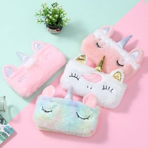 Kawaii unicorn pencil case girl ins rainbow pencil case student stationery plush storage bag trousse stylo back to school