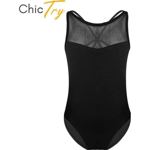 ChicTry Kids Teens Solid Color Ballet Leotards Girls Mesh Splice Professional Gymnastics Leotard Bodysuit Children Dance Wear
