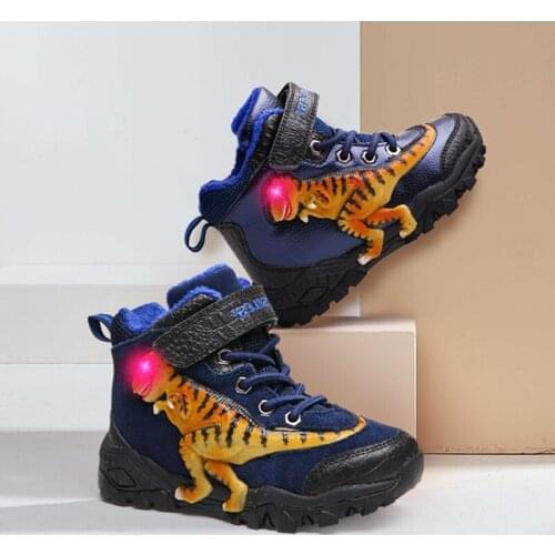 Dinosoles Sport Kids Snow Shoes Light Up Fleece Warm Baby Boy Sneakers Hip-top Children Winter Boots Skiing Toddler Trainers