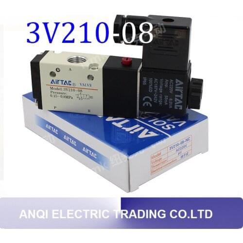 3V210-08 Solenoid Valve 3 Port 2 1/4" Air Solenoid Valve 3V210-08 With LED Light Plug 12v 24v 110v 220v Optional