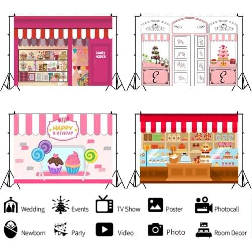 Delicious Desserts Shop Cake House Background Girl Birthday Party Decoration Photography Studio Photo Children Room Backdrop