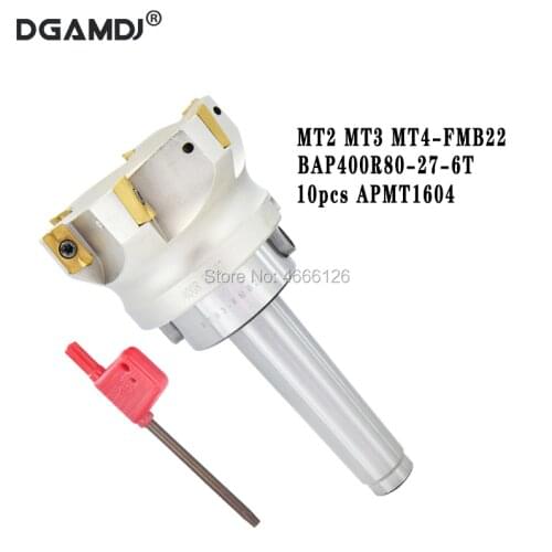 MT2 FMB27 M10 MT3 FMB27 M12 MT4 FMB27 M16 Shank BAP400R 80 27 6T Face Milling CNC Cutter + 10pcs APMT1604 Inserts For Power Tool