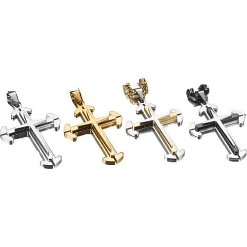 Hot Selling Stainless Steel Cross Necklaces Crucifix Pendant & Necklace for men Vintage Stainless Steel Men 6mm Byzantine Chain