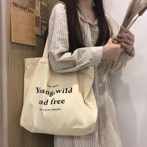 Cotton Canvas Girls School Books Shoulder Bag Eco Reusable Shopping Bag Women Beach Handbags Large Capacity Ladies Casual Tote