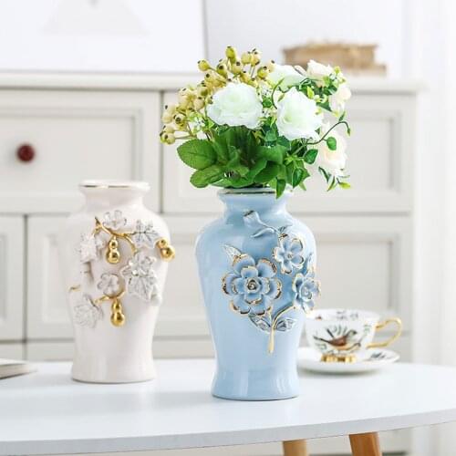 Ceramic Vase Household Floral Patterns Garden Pot Flower Container Desktop Decor for Sitting Room Bedroom