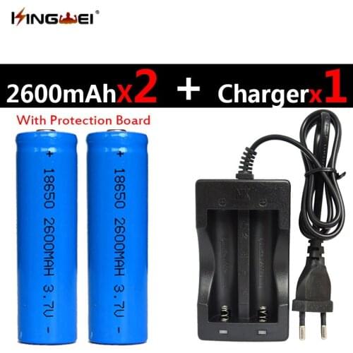 KingWei 2Pcs Protected 18650 Rechargeable Li-ion 2600mah Battery +one NK-809 Universal Double Battery Charger for Flashlight